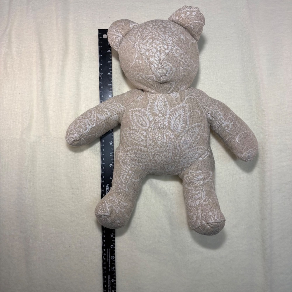 Unbranded Paisley Floral Stuffed Teddy Bear Tan White Linen Style Plush 15" - Picture 3 of 3